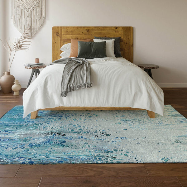 HomeRoots 10' Light Blue & Ivory Abstract Washable Area Rug – Durable, Stylish & Versatile for Indoor/Outdoor Use 643552