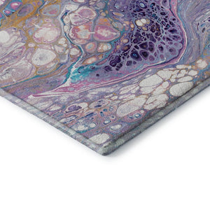 HomeRoots 5' Modern Periwinkle Purple & Ivory Abstract Area Rug - Washable, Durable for Indoor/Outdoor Use 643554
