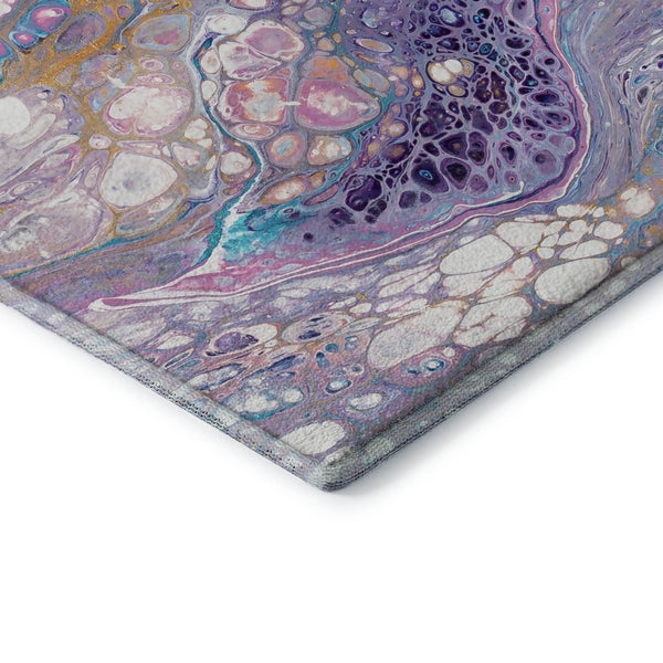 HomeRoots 5' Modern Periwinkle Purple & Ivory Abstract Area Rug - Washable, Durable for Indoor/Outdoor Use 643554