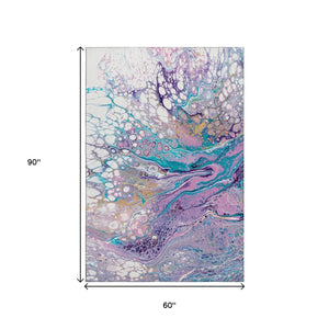 HomeRoots 5' Modern Periwinkle Purple & Ivory Abstract Area Rug - Washable, Durable for Indoor/Outdoor Use 643554