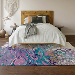 HomeRoots 5' Modern Periwinkle Purple & Ivory Abstract Area Rug - Washable, Durable for Indoor/Outdoor Use 643554