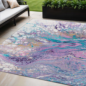 HomeRoots 5' Modern Periwinkle Purple & Ivory Abstract Area Rug - Washable, Durable for Indoor/Outdoor Use 643554
