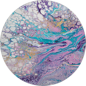 HomeRoots 8' Periwinkle Purple & Ivory Round Area Rug - Abstract Washable Design for Indoor & Outdoor Use 643555