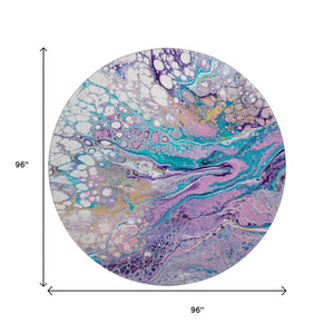 HomeRoots 8' Periwinkle Purple & Ivory Round Area Rug - Abstract Washable Design for Indoor & Outdoor Use 643555