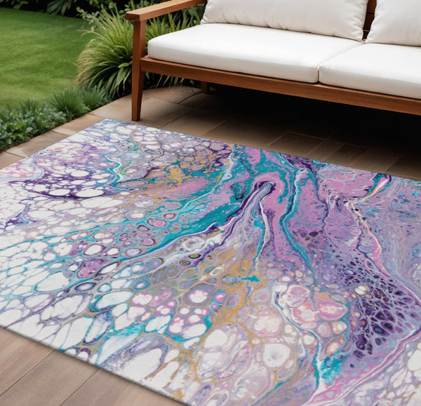 HomeRoots 8' X 10' Stylish Periwinkle Purple & Ivory Indoor Outdoor Area Rug - Durable, Washable, Versatile Design 643556