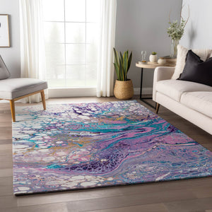 HomeRoots 8' X 10' Stylish Periwinkle Purple & Ivory Indoor Outdoor Area Rug - Durable, Washable, Versatile Design 643556