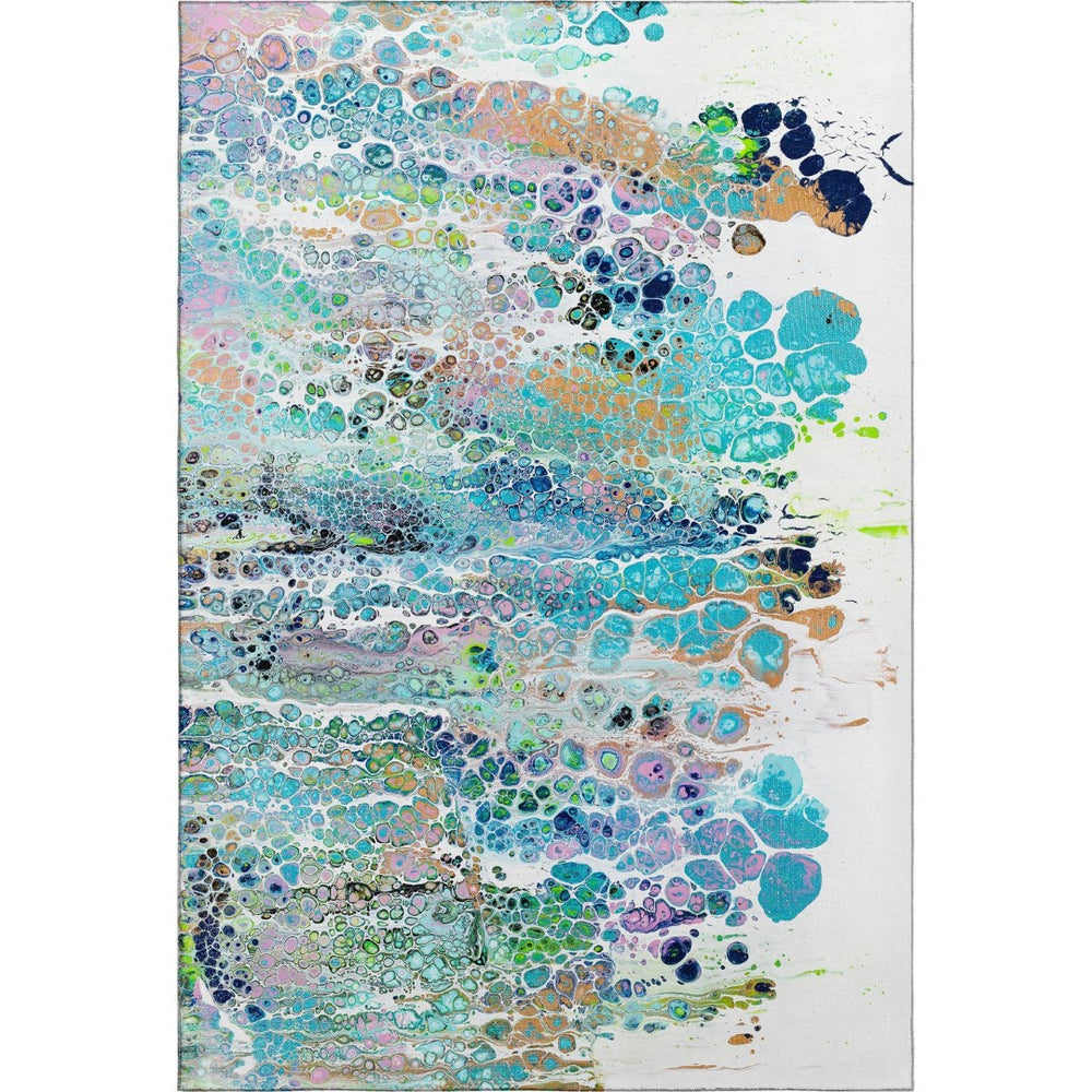 HomeRoots 10' Teal Blue, Ivory & Gold Abstract Washable Area Rug – Durable, Stylish for Indoor & Outdoor Spaces 643564