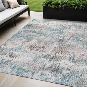 HomeRoots 5' X 8' Stylish Blue, Ivory & Sage Abstract Washable Area Rug for Indoor/Outdoor Living Spaces 643566
