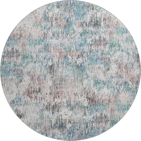 HomeRoots 8' Round Abstract Area Rug in Blue, Ivory & Sage - Durable, Washable, Perfect for Indoor & Outdoor Use 643567