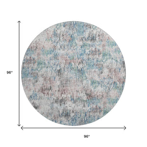 HomeRoots 8' Round Abstract Area Rug in Blue, Ivory & Sage - Durable, Washable, Perfect for Indoor & Outdoor Use 643567