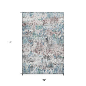 HomeRoots 8' X 10' Abstract Indoor Outdoor Area Rug in Blue, Ivory & Sage - Durable, Washable & Stylish! 643568