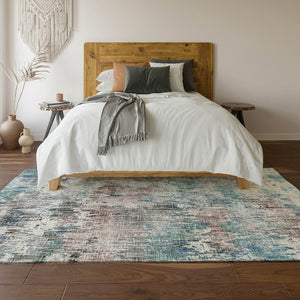 HomeRoots 9' Abstract Blue Ivory and Sage Washable Area Rug - Durable, Stain-Resistant for Indoor/Outdoor Use 643569