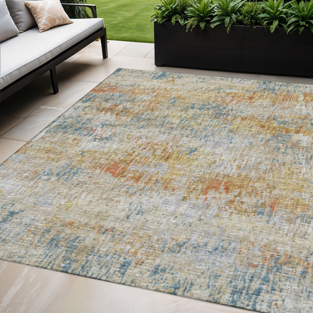 HomeRoots 5' X 8' Abstract Washable Area Rug in Gold, Beige, and Orange for Indoor/Outdoor Use - Durable & Stylish 643572