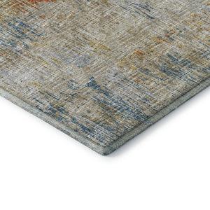 HomeRoots 8' Round Abstract Area Rug in Gold, Beige & Orange - Durable, Washable for Indoor/Outdoor Use 643573