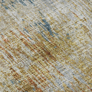 HomeRoots 8' Round Abstract Area Rug in Gold, Beige & Orange - Durable, Washable for Indoor/Outdoor Use 643573