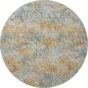 HomeRoots 8' Round Abstract Area Rug in Gold, Beige & Orange - Durable, Washable for Indoor/Outdoor Use 643573