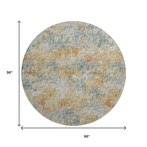 HomeRoots 8' Round Abstract Area Rug in Gold, Beige & Orange - Durable, Washable for Indoor/Outdoor Use 643573