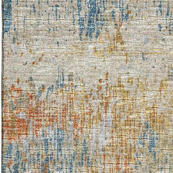 HomeRoots 10' X 14' Washable Polyester Area Rug in Gold Beige & Orange – Stylish, Stain-Resistant for Indoors & Outdoors 643576