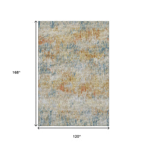 HomeRoots 10' X 14' Washable Polyester Area Rug in Gold Beige & Orange – Stylish, Stain-Resistant for Indoors & Outdoors 643576