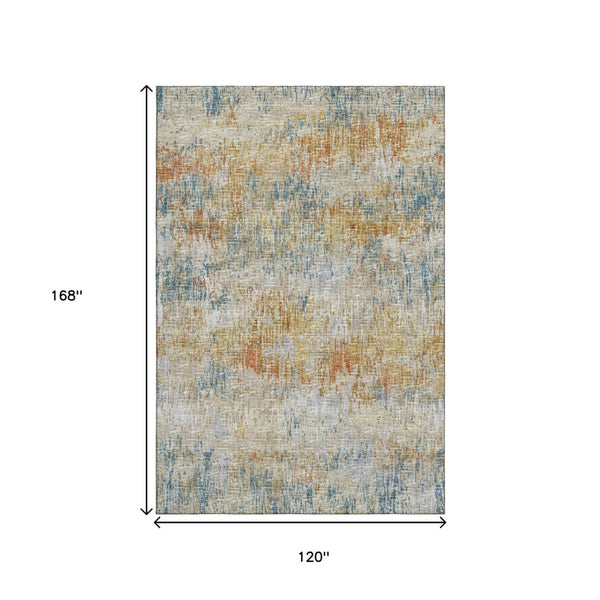 HomeRoots 10' X 14' Washable Polyester Area Rug in Gold Beige & Orange – Stylish, Stain-Resistant for Indoors & Outdoors 643576
