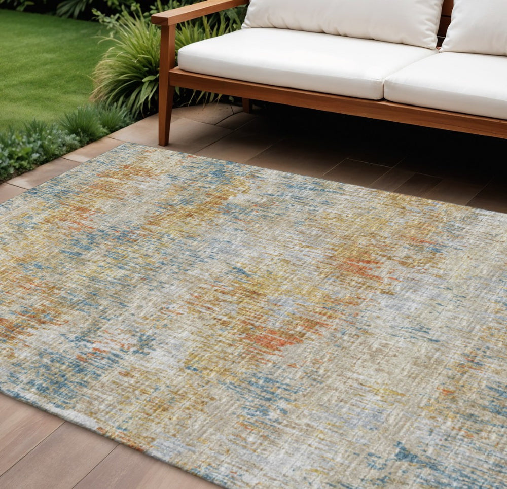 HomeRoots 10' X 14' Washable Polyester Area Rug in Gold Beige & Orange – Stylish, Stain-Resistant for Indoors & Outdoors 643576