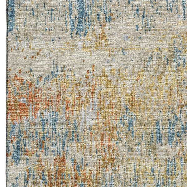 HomeRoots 10' X 14' Washable Polyester Area Rug in Gold Beige & Orange – Stylish, Stain-Resistant for Indoors & Outdoors 643576