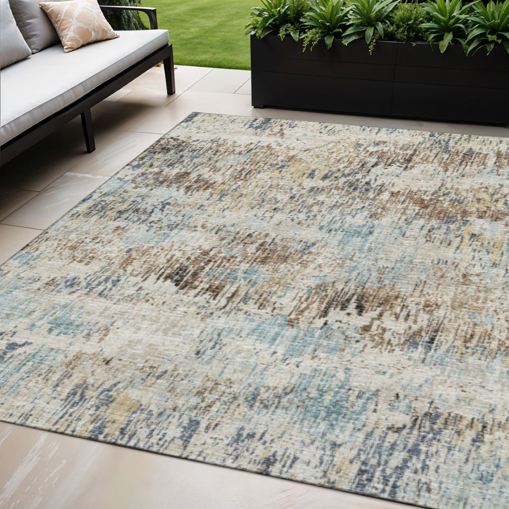 HomeRoots 5' X 8' Abstract Midnight Ivory Beige Washable Area Rug – Durable, Stylish for Indoor & Outdoor Use! 643578