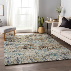 HomeRoots 5' X 8' Abstract Midnight Ivory Beige Washable Area Rug – Durable, Stylish for Indoor & Outdoor Use! 643578