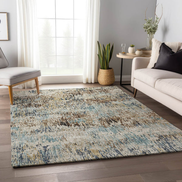 HomeRoots 5' X 8' Abstract Midnight Ivory Beige Washable Area Rug – Durable, Stylish for Indoor & Outdoor Use! 643578