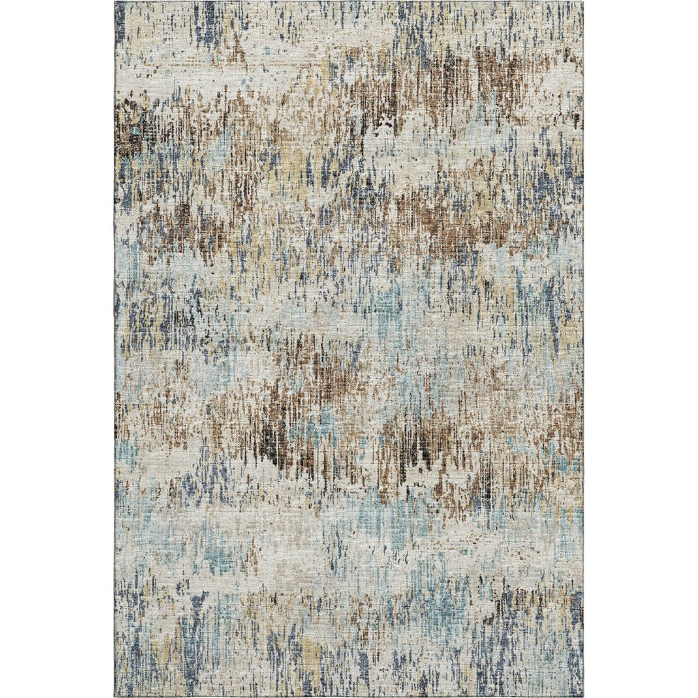 HomeRoots 5' X 8' Abstract Midnight Ivory Beige Washable Area Rug – Durable, Stylish for Indoor & Outdoor Use! 643578
