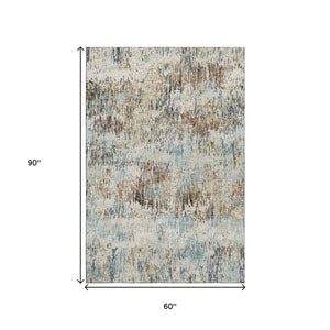 HomeRoots 5' X 8' Abstract Midnight Ivory Beige Washable Area Rug – Durable, Stylish for Indoor & Outdoor Use! 643578
