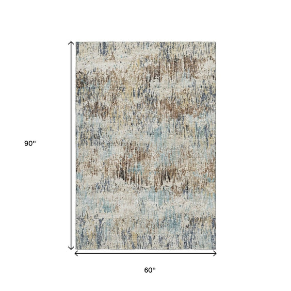 HomeRoots 5' X 8' Abstract Midnight Ivory Beige Washable Area Rug – Durable, Stylish for Indoor & Outdoor Use! 643578
