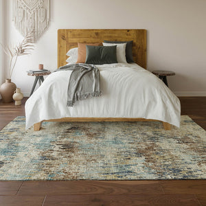 HomeRoots 5' X 8' Abstract Midnight Ivory Beige Washable Area Rug – Durable, Stylish for Indoor & Outdoor Use! 643578