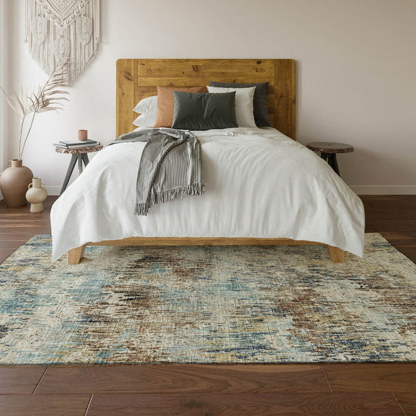 HomeRoots 5' X 8' Abstract Midnight Ivory Beige Washable Area Rug – Durable, Stylish for Indoor & Outdoor Use! 643578
