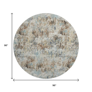 HomeRoots 8' Midnight Ivory & Beige Round Area Rug - Abstract Geometric Design, Washable for Indoor/Outdoor Use 643579