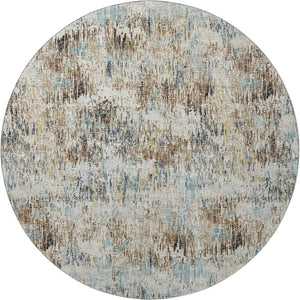 HomeRoots 8' Midnight Ivory & Beige Round Area Rug - Abstract Geometric Design, Washable for Indoor/Outdoor Use 643579