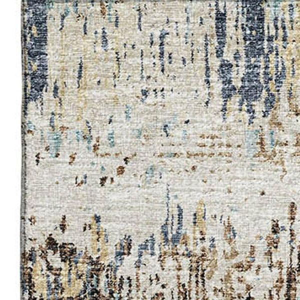 HomeRoots 8' X 10' Stylish Midnight Ivory & Beige Abstract Washable Area Rug for Indoor & Outdoor Spaces 643580