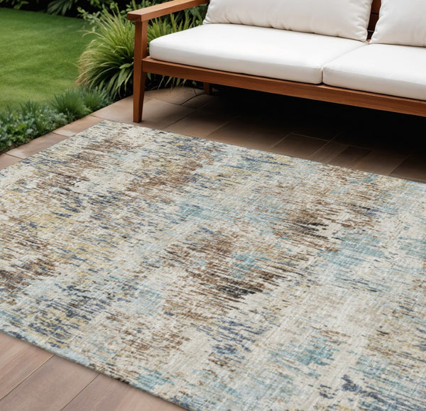 HomeRoots 9' X 12' Modern Midnight Ivory and Beige Abstract Washable Area Rug for Indoor & Outdoor Elegance 643581
