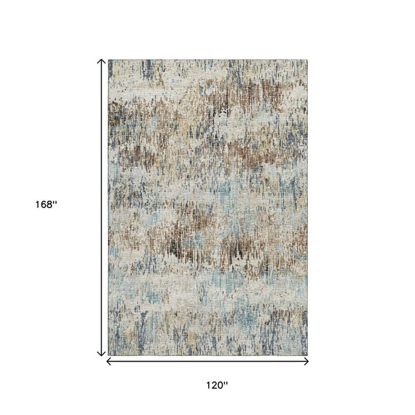 HomeRoots 10' X 14' Abstract Midnight Ivory & Beige Washable Area Rug for Indoor & Outdoor Elegance 643582