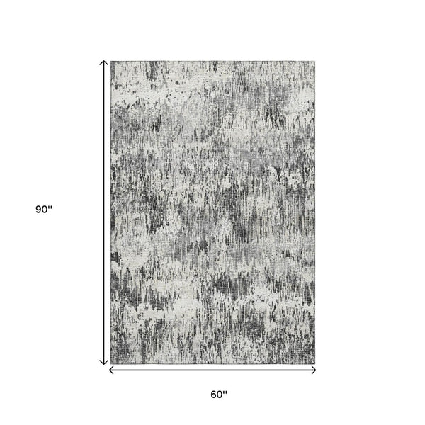 HomeRoots 5' Modern Abstract Washable Area Rug in Gray, Brown & Ivory - Indoor/Outdoor Durable Design 643584