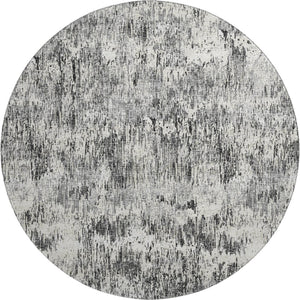 HomeRoots 8' Round Abstract Area Rug in Gray, Brown & Ivory - Washable, Indoor/Outdoor, Stylish & Durable 643585