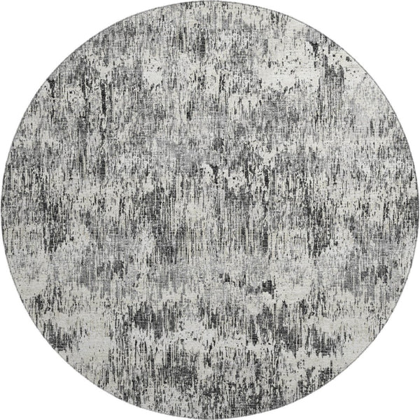 HomeRoots 8' Round Abstract Area Rug in Gray, Brown & Ivory - Washable, Indoor/Outdoor, Stylish & Durable 643585