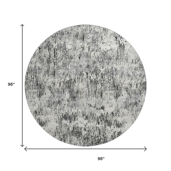 HomeRoots 8' Round Abstract Area Rug in Gray, Brown & Ivory - Washable, Indoor/Outdoor, Stylish & Durable 643585