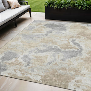 HomeRoots 5' X 8' Modern Abstract Washable Rug - Stylish Beige, Charcoal & Gray Design for Indoor/Outdoor Use 643590