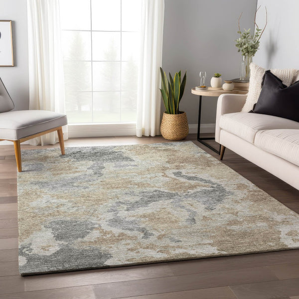 HomeRoots 5' X 8' Modern Abstract Washable Rug - Stylish Beige, Charcoal & Gray Design for Indoor/Outdoor Use 643590