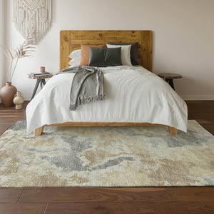 HomeRoots 5' X 8' Modern Abstract Washable Rug - Stylish Beige, Charcoal & Gray Design for Indoor/Outdoor Use 643590