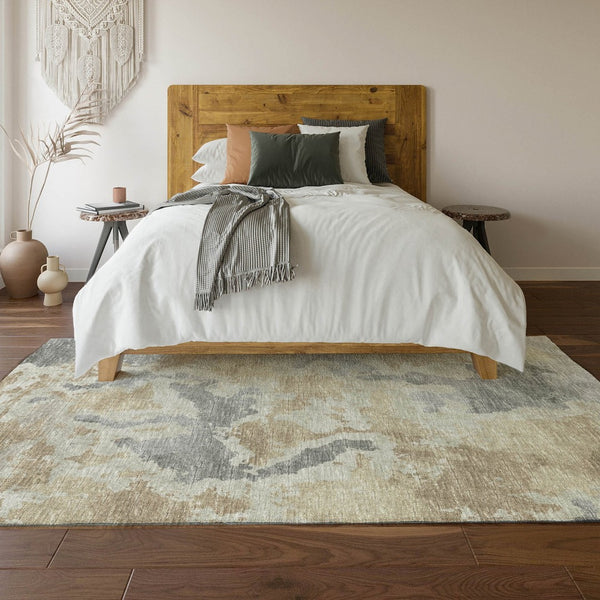 HomeRoots 5' X 8' Modern Abstract Washable Rug - Stylish Beige, Charcoal & Gray Design for Indoor/Outdoor Use 643590