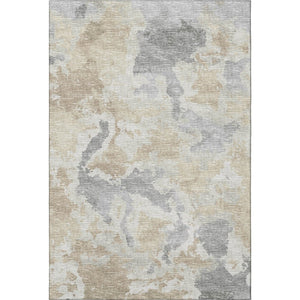HomeRoots 5' X 8' Modern Abstract Washable Rug - Stylish Beige, Charcoal & Gray Design for Indoor/Outdoor Use 643590
