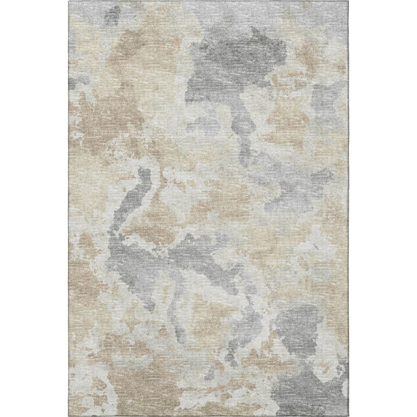 HomeRoots 5' X 8' Modern Abstract Washable Rug - Stylish Beige, Charcoal & Gray Design for Indoor/Outdoor Use 643590