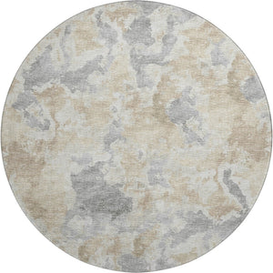 HomeRoots 8' Modern Round Abstract Area Rug in Beige, Charcoal & Gray – Washable, Durable for Indoor/Outdoor Use 643591